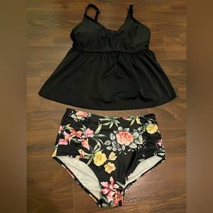 Floral and black flowy tankini